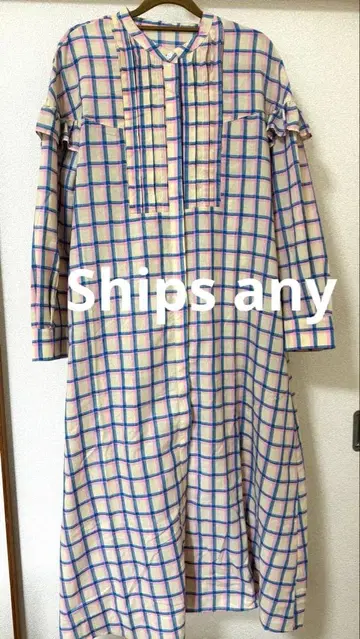 SHIPS any 체크 롱 원피스 긴팔 봄 여성용 루즈핏