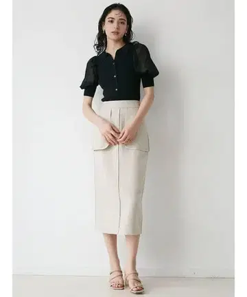 LAGUNAMOON 페플럼 파이핑 타이트 스커트 M 베이지