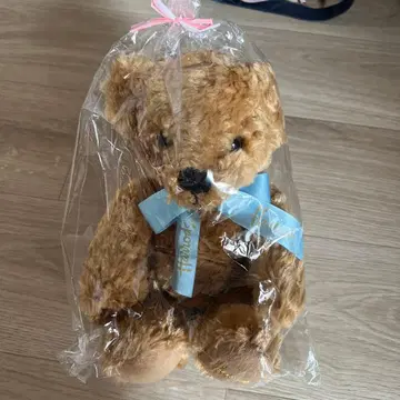 해롯 봉제 인형 브라운 파란 리본