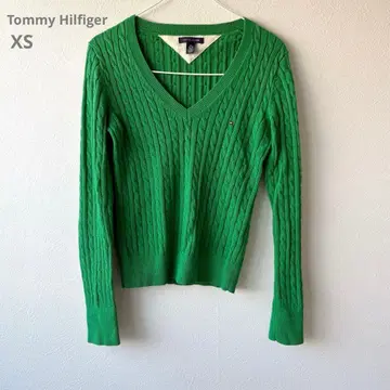 [ 13 ] 중고 TommyHilfiger 케이블 니트 V넥 그린 XS