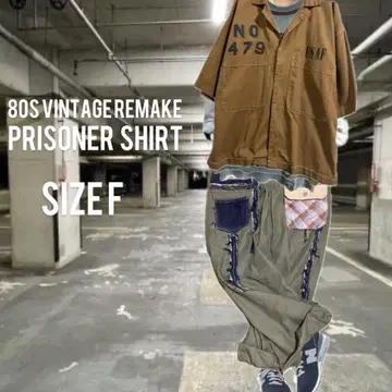 80s [새상품급] 리메이크 prisoner shirt 브라운 F