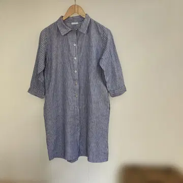 fog linen work 스트라이프 셔츠 원피스 7부 소매