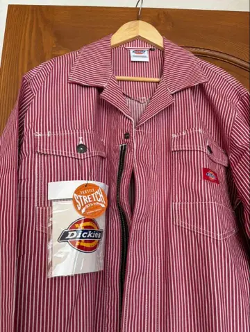 Dickies 작업복 D-716 히코리 스트라이프 스트레치 빨간색 3L