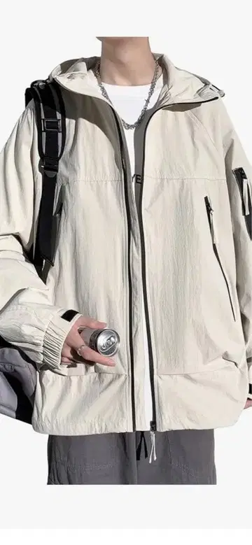 남성용 발수 가공 마운틴 후드티 라이트 베이지 L 사이즈