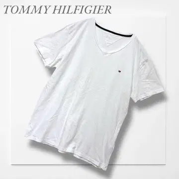 타미힐피거 T셔츠 화이트 원 포인트 로고 자수 성숙 캐주얼
