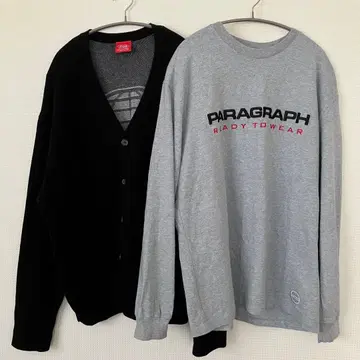 2세트 패러그래프 가디건 블랙 긴팔T셔츠 그레이