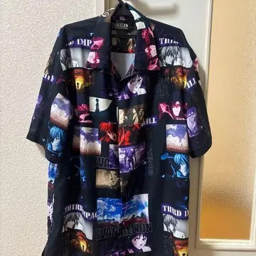 에반게리온 오픈 알로하 패턴 셔츠 올 패턴 오픈 카라 사이즈 L