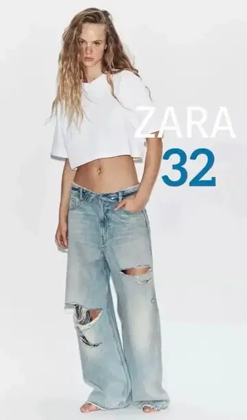 ZARA TRF 미드 라이즈 접이식 허리 데님 팬츠 32