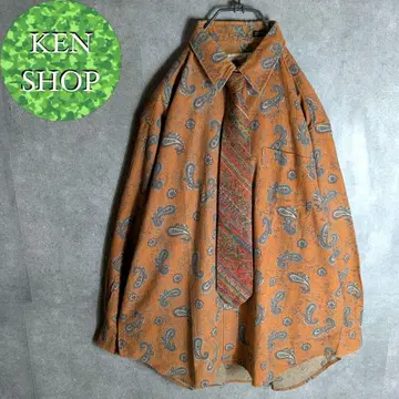 넥타이 셔츠 브라운 페이즐리 무늬 디자인 패턴 빈티지 구제 의류