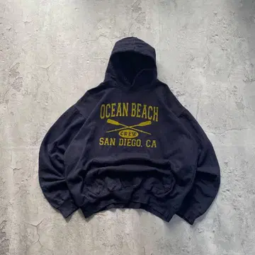 USA 구제 의류 OCEAN BEACH 삼단 프린트 후드티 맨투맨 후디