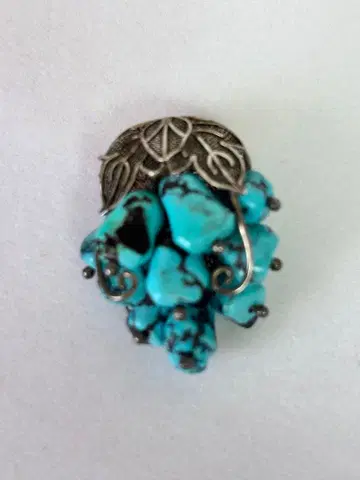 천연 터콰이즈(터키석) 실버 빈티지풍 디자인 브로치 펜던트