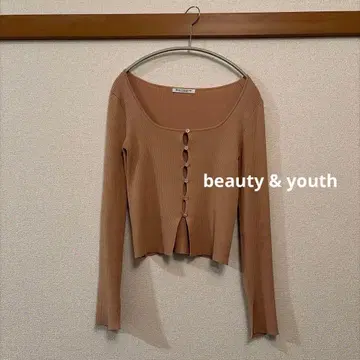 새상품급 BEAUTY&YOUTH 핑크 베이지 리브 가디건