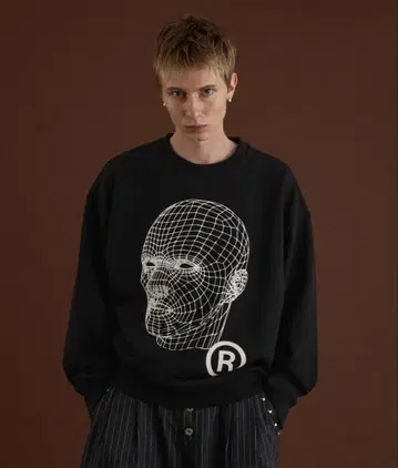 wishforever 페이스 그래픽 숏 맨투맨 블랙 S 사이즈