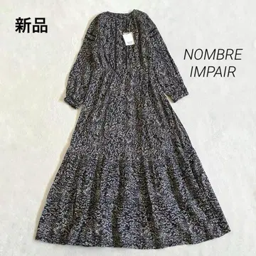 새상품 놈브르 임페어 타이니 리프 프린트 개더 롱 원피스