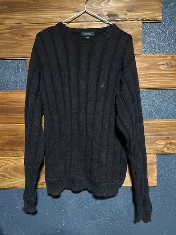 NAUTICA 블랙 리브 스웨터 S