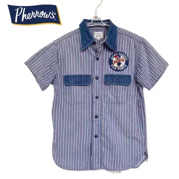 pherrow's 페로우즈 스트라이프 반팔 워크 셔츠 와펜