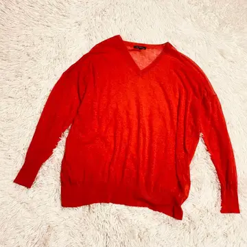 23구 린넨 니트 얇은 소재 스웨터 46 주홍색 여성용