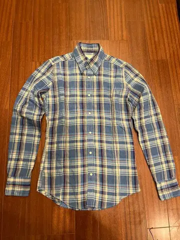 [미사용 택 포함] daboro 린넨 긴팔 셔츠 블루 계열 체크 일본제