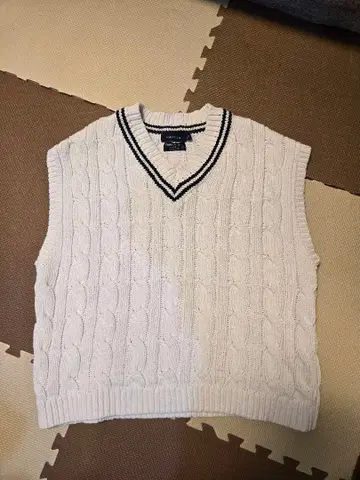 NAUTICA 니트 베스트 케이블 짜임 V넥 베스트 화이트