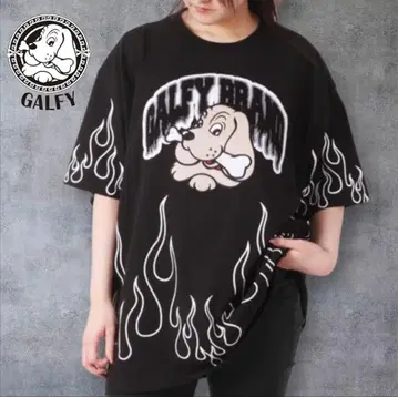 [ 미사용 ] GALFY 갈피 염상대학 타오르는 멍멍 티셔츠 대형견 블랙