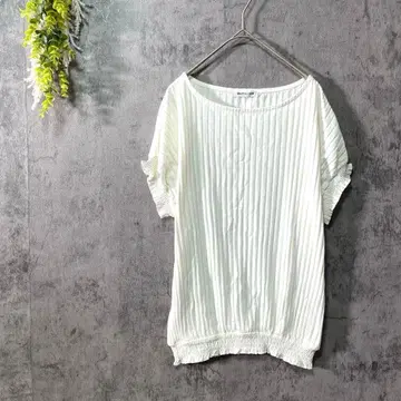 올리브 데 올리브 리브 티셔츠 반팔 밑단 셔링 면 혼방 페미닌 화이트