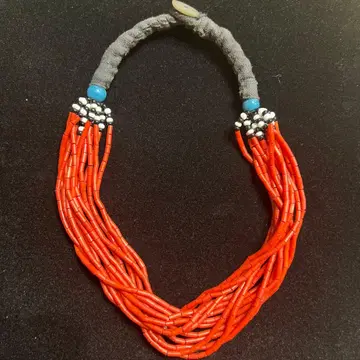 에스닉 나가족 스타일 비즈 목걸이 주홍색 빈티지