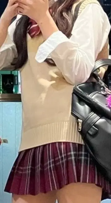 EAST BOY 버건디 체크 플리츠 스커트