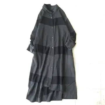 183 메이푸 센소유니코 비대칭 셔츠 원피스 체크 그레이