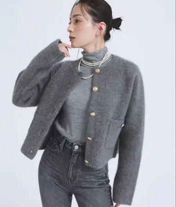 anuans 라쿤 블렌드 노카라 니트 자켓 그레이