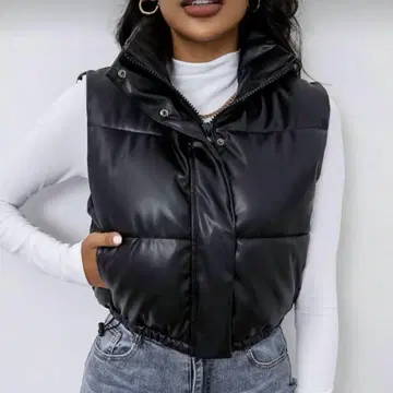 SHEIN 다운 베스트 슬리브리스 숏 블랙