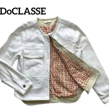 DoCLASSE 데님 자켓 L 화이트 올 패턴 안감 각인 버튼