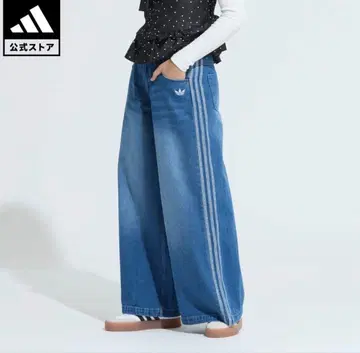 adidas 데님 블루 와이드 팬츠 3 라인