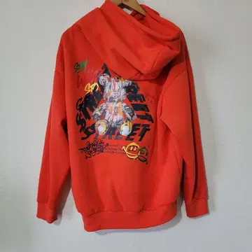 QuQUu99 스트릿 후드티 오렌지 백 프린트 L