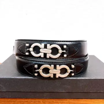 살바토레 페라가모 더블 간치니 가죽 벨트 블랙