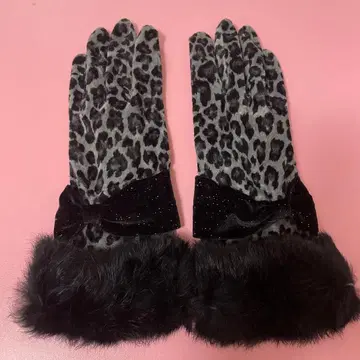 ANNA SUI 레오파드 무늬 퍼 포함 장갑