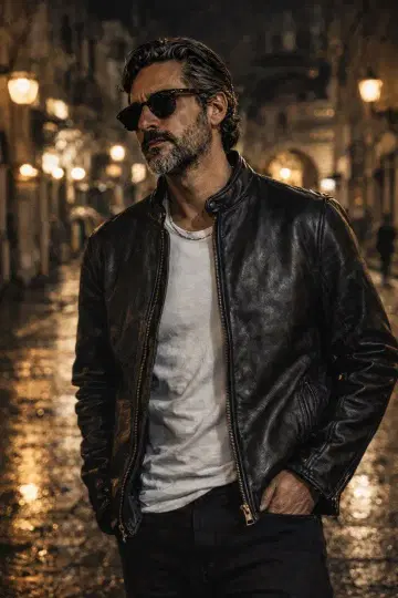 HOUSTON 싱글 라이더 블랙 베지터블 램 가죽 XL