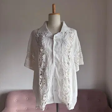 미사용 MAHAL 반팔 셔츠 인도 면 레이스