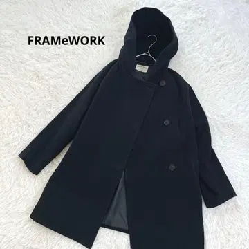 프레임워크 후드 멜톤 울 코트 오버 사이즈 돌마르 블랙