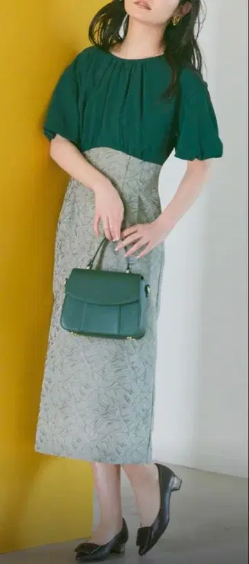 [택 포함 미사용 새상품] cohina 자카드 도킹 원피스 c 그린