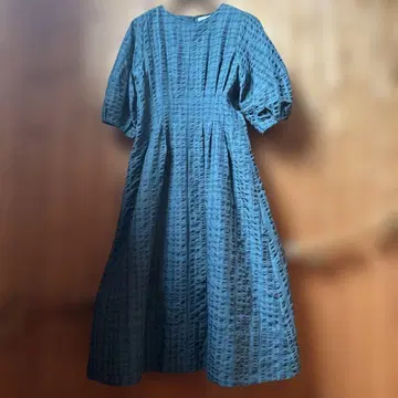 OPAQUE.CLIP 그린 계열 체크 롱 원피스 오부 소매 축구 원단