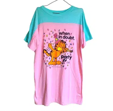 가필드 핑크 x 민트 그린 반팔 원피스 L 사이즈