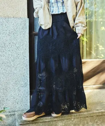 인도 레이스 롱 스커트 블랙 샘플