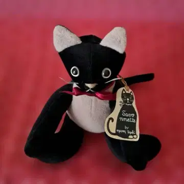 토자키 나오미 검은 고양이 샤론쨩 봉제 인형 앉아있는 고양이 빨간 리본