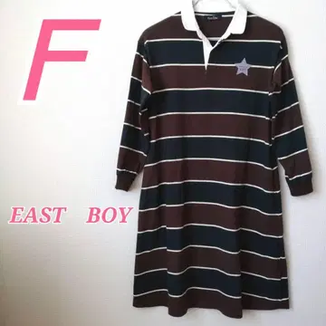 EAST BOY 이스트 보이 긴팔 피케 셔츠 브라운 F 롱 기장