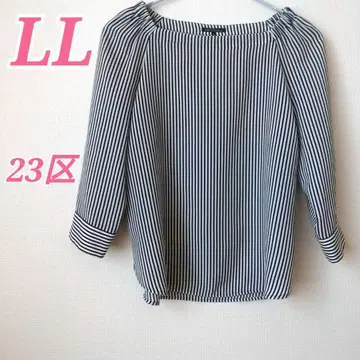 23구 23KU XL 네이비 화이트 7부 소매 블라우스 사브리나 넥