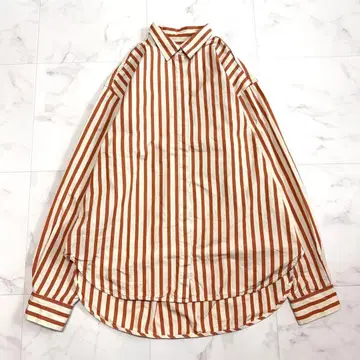 드레 스테리아 굵은 피치 스트라이프 셔츠 오렌지 베이지 오버 사이즈