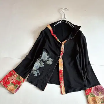 gouk 크레이프 원단 일본풍 패턴 콤비 가디건 티셔츠 고스로리 코스프레