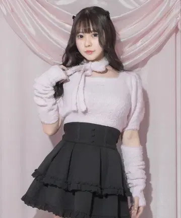 pium 암워머 포함 테디 니트 핑크