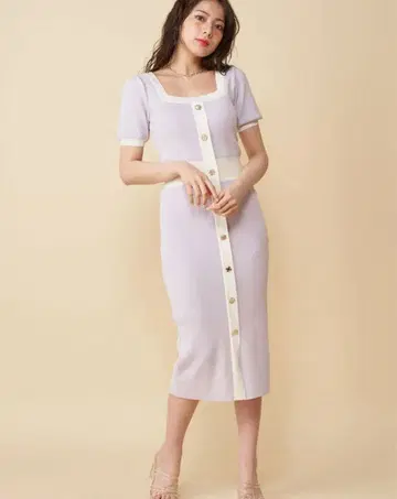 ROYAL PARTY 퍼프 슬리브 멀티 버튼 니트 원피스