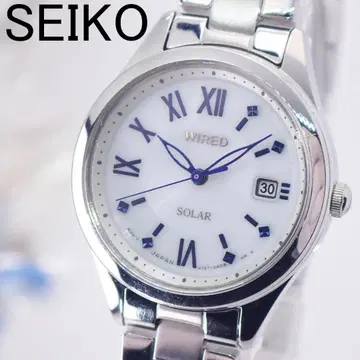 작동 새상품급 SEIKO WIRED 솔라 파랑 바늘 여성용 손목시계 날짜